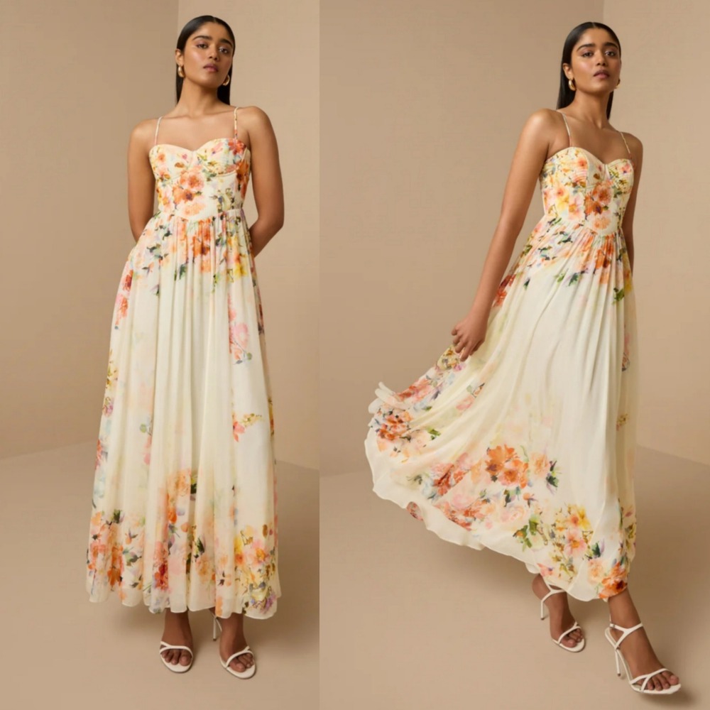 Hemant‎ and Nandita Saba Corset Floral Maxi Dress Bustier Size M NEW $548 - Picture 3 of 16